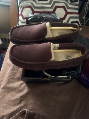 UGG Men's Burgundy Suede Slip-On Moccasin Loafers
